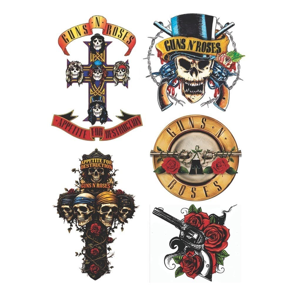 5 Tatuagens Temporárias Tema Rock Guns and Roses