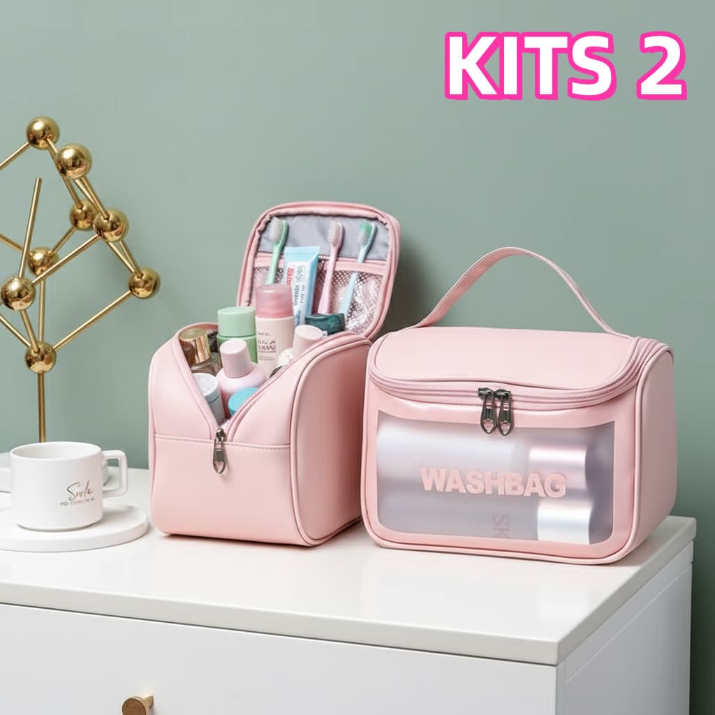 Kit 2 Necessaire Viagem Impermeável Transparente Maquiagem Higiene