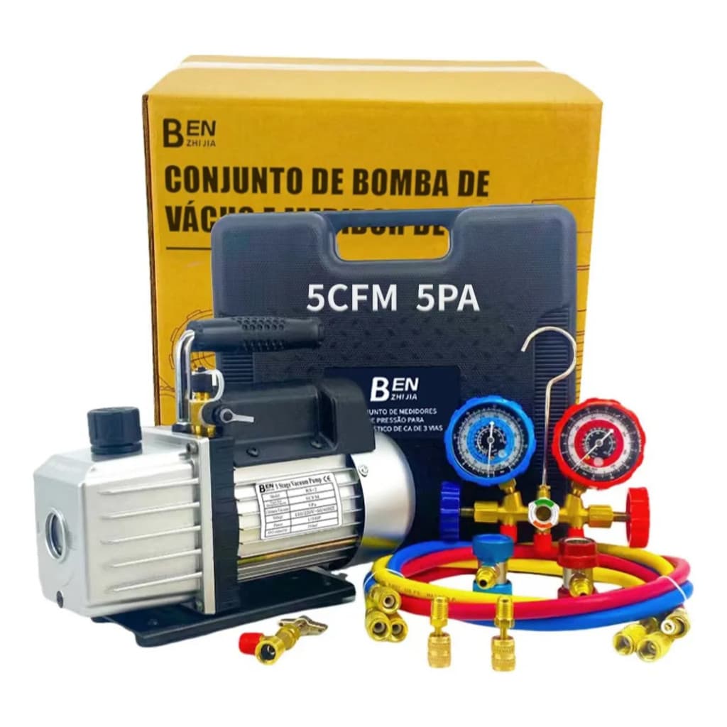 Bomba De Vácuo 5cfm 1/3hp + Manômetro R134a/r22/r410a/r404a