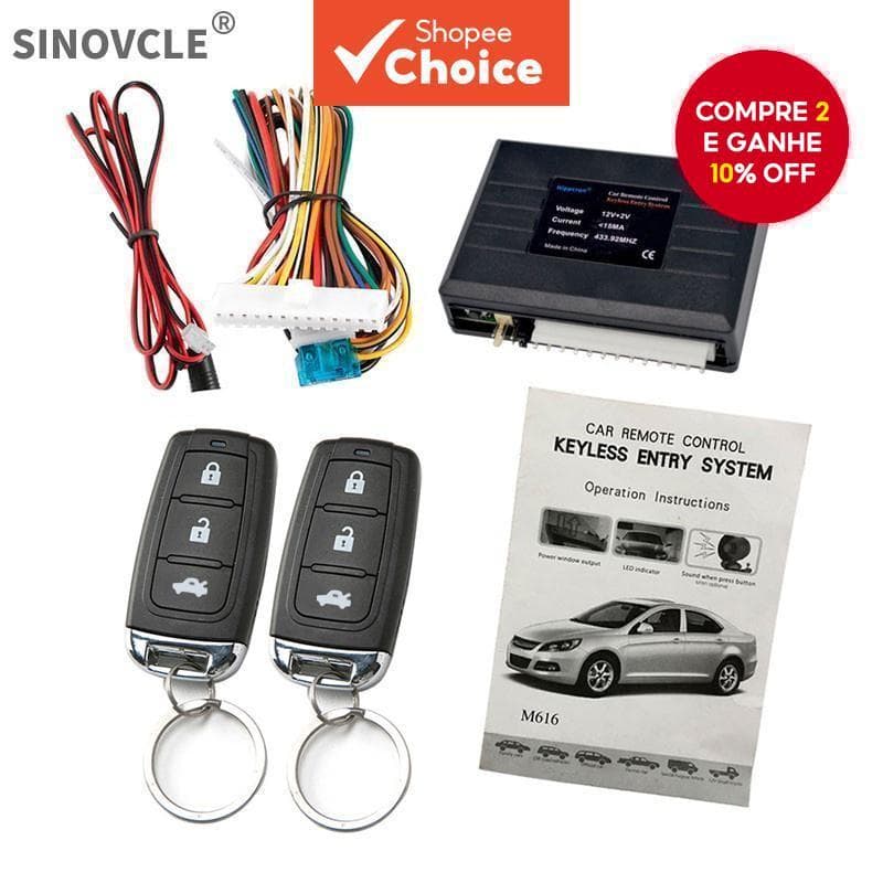 Novo Sistema de Fechadura de Porta de Carro com Controle Remoto Central Sem Chave, com Sistema de Alarme para Carro, Kit