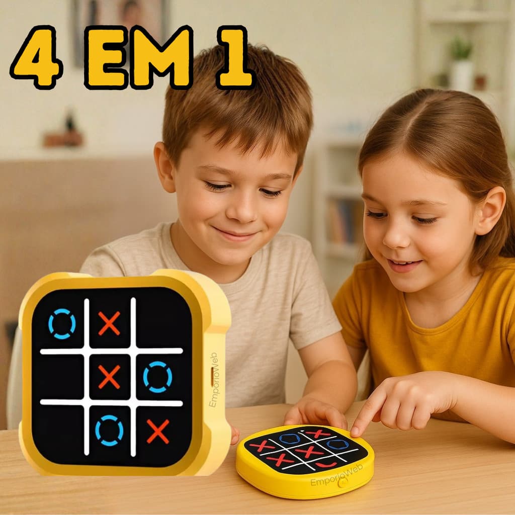 Jogo Da Velha Digital Eletrônico 4 Em 1 Recarregável Usb Led Educativo Interativo Portátil Memoria