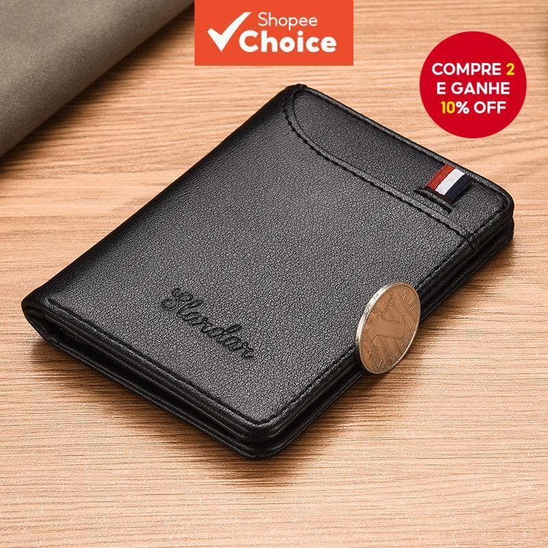 Carteira Vertical Fina Para Homens-Porta-Cartões Ultrafino Com Bloqueio De RFID ​