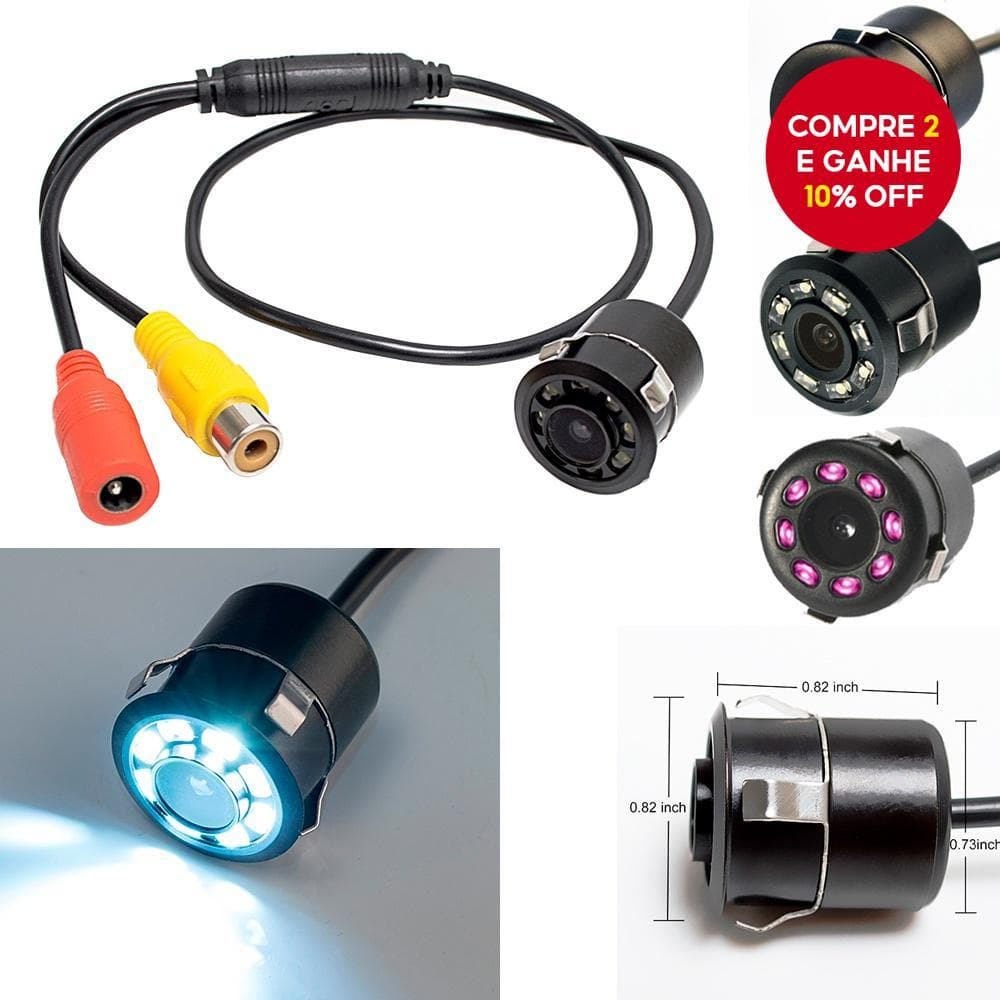 Câmera de Ré para Carro com 4 LEDs ou 8 LEDs Infravermelhos, Ângulo de 120 Graus, Alta Definição, Visão Noturna, À