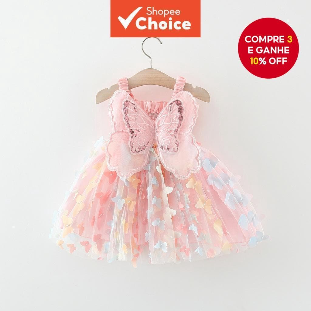 Vestido Tipo Estilingue Borboleta 2025 Para Bebês Meninas De Festa De Princesa Rosa 0-3 Anos Roupa De Convidados De Casa