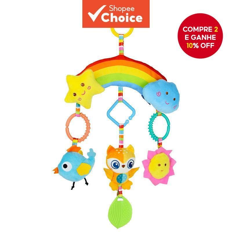 Carrinho De Bebê Pingente Brinquedo De Pelúcia Com Chocalho Arco-Íris Para Berço E Carro Desenvolvimento Precoce Natal