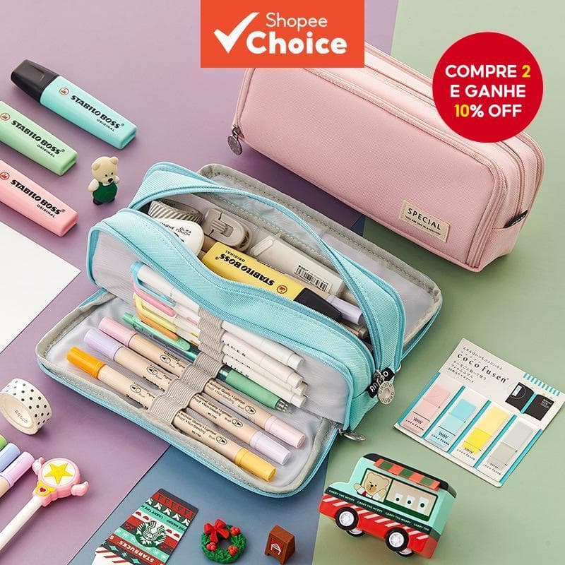 Estojo Moderno De Grande Capacidade , Bolsa De 3 Compartimentos Para Escola E Maquiagem De Volta Às Aulas , Material Esc