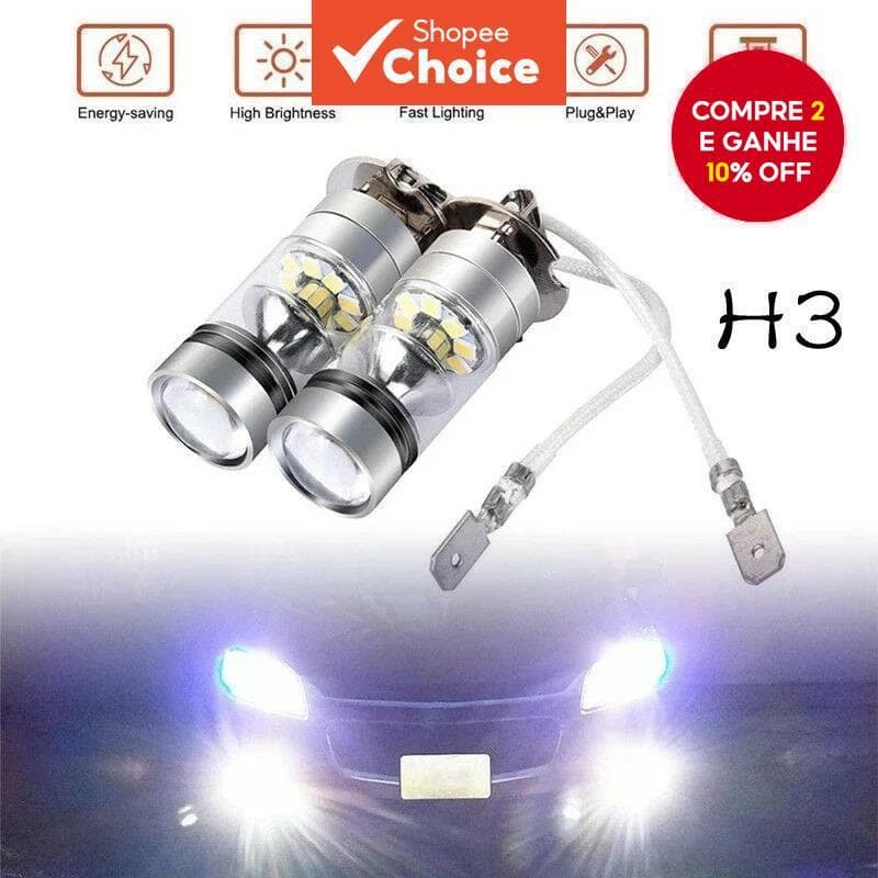 Kit De Conversão De Luz De Nevoeiro LED H3 , Lâmpadas De Feixe Alto/Baixo Super Brancas De 100 W 6000 K Para 12 V/24