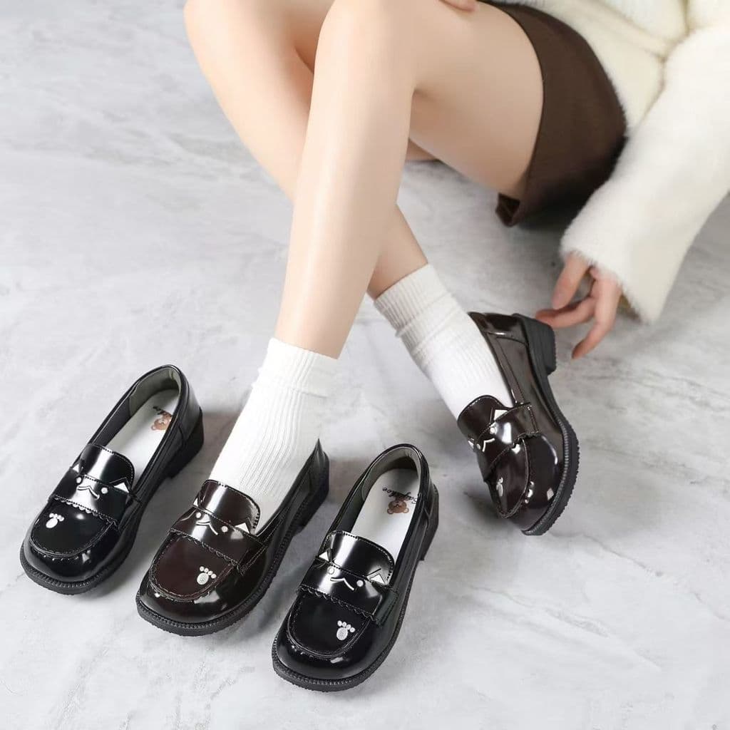 Puff Meow Original estilo básico jk sapatos bordados dedo do pé redondo resistente ao desgaste faculdade japonesa Super 