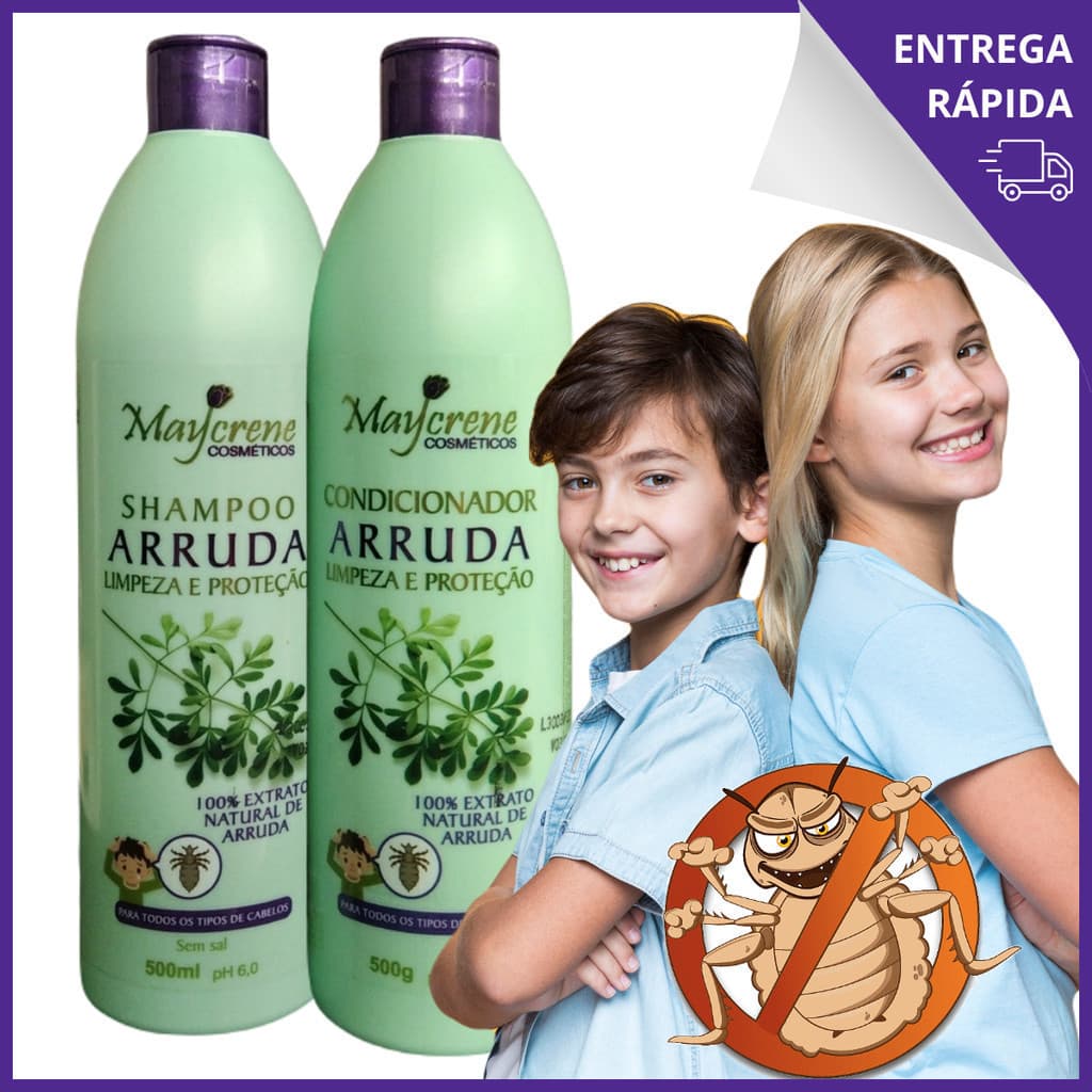 Kit Shampoo + Condicionador De Arruda Mata Piolho E Lêndeas Limpeza e Proteção Sem Sal 500ml