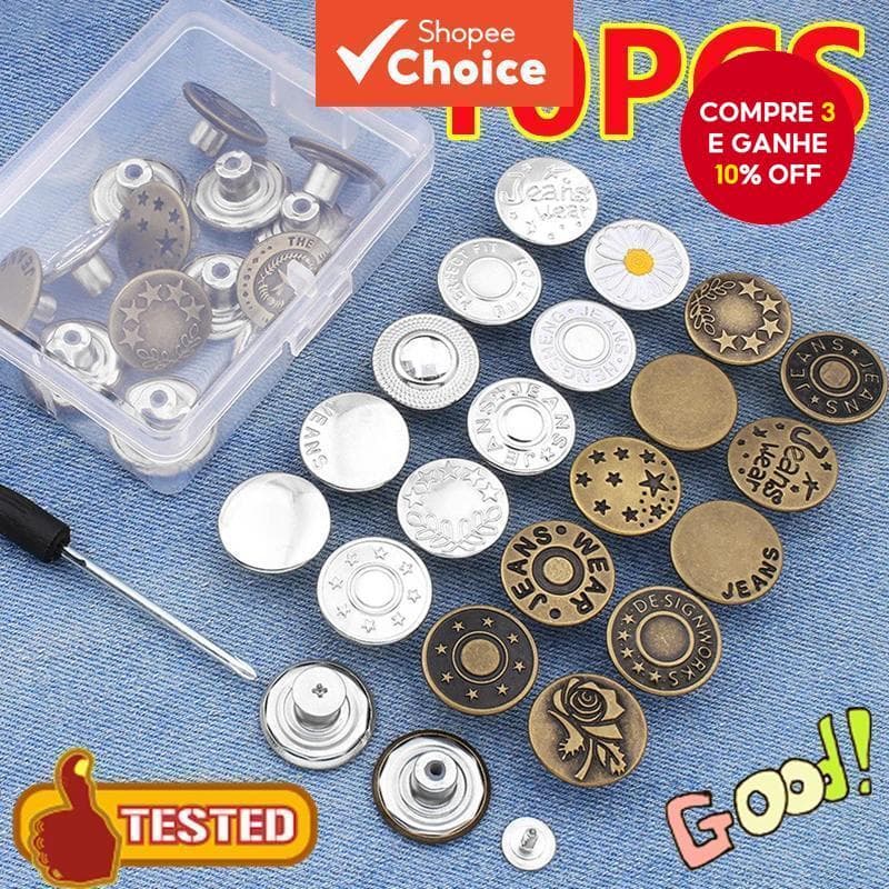 10 Peças Botão Jeans Substituição 17mm Kit De Reparo De Metal Sem Costura Conjunto De Botões Removíveis