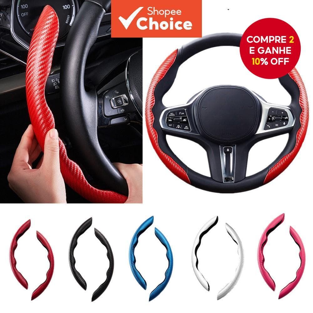 QP0012 Meio Envolto Fino Antiderrapante Tipo D Capa De Volante De Carro Universal Esporte Padrão De Fibra De Carbono