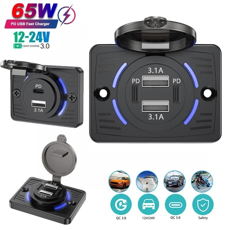 Carregador De Carro Duplo PD USB , Adaptador De Carregamento Rápido , À Prova D'água Energia 12V/24V Para , Caminhão , B