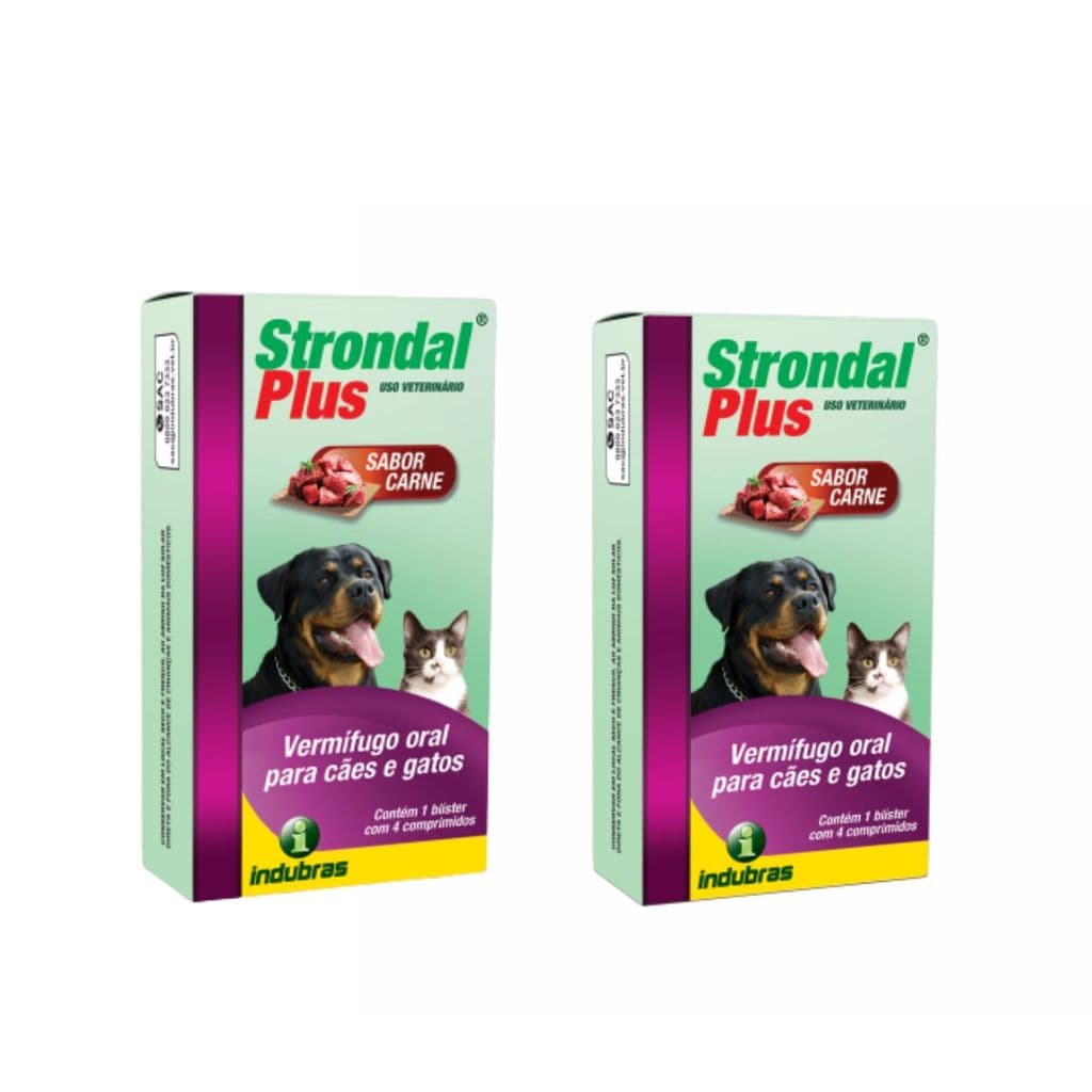 Kit 2 Strondal Plus Carne Vermífugo 4 Comprimidos Cães/Gatos