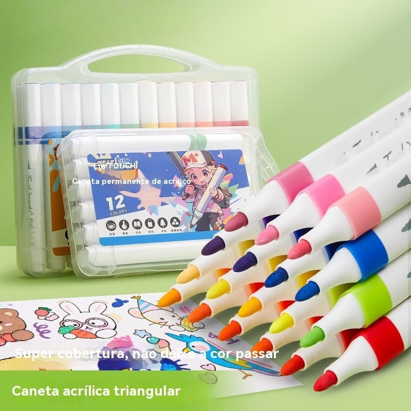 Caneta Marcador Acrílico Ponta Única Triangular à prova d'água 12/24/36/48/60 Cores Bosco