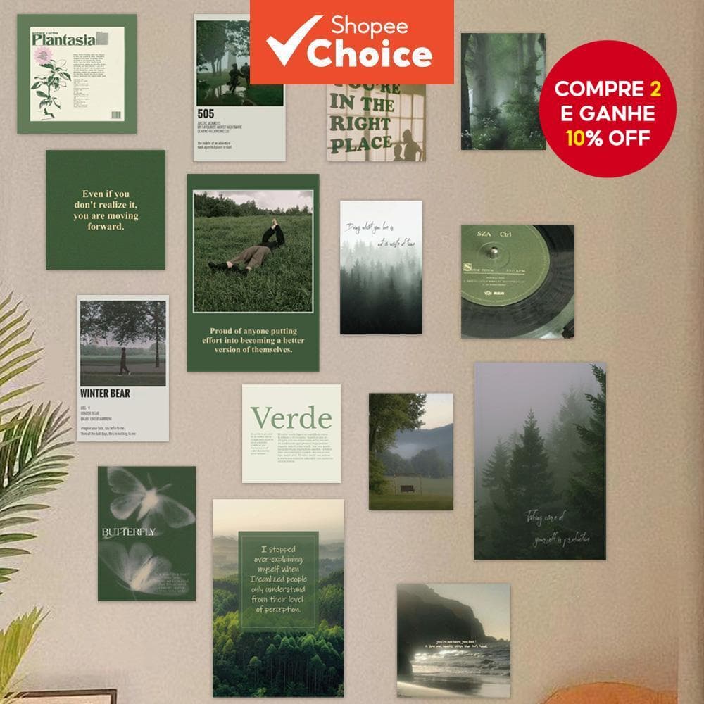 15pcs Green Misty Mountains Cartão Postal Estilo Decoração Quarto Dormitório Parede Adesivos