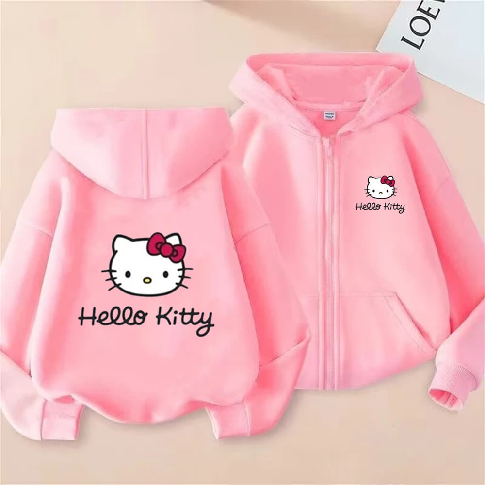 Adorável Hello Kitty Cats Casacos Infantis Com Zíper Lazer Meninas Moletom Capuz Roupas De Desenho Animado