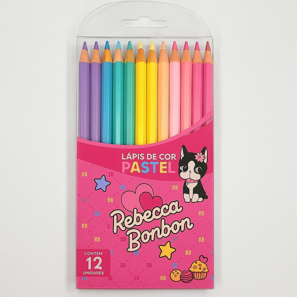 Lápis de Cor Rebecca Bonbon Tons Pastel Com 12 Cores SkyPaper
