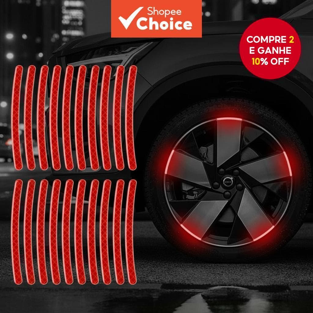  Conjunto de 20 adesivos refletivos para rodas de carros, segurança noturna, avisos anti-riscos para rodas de carros e