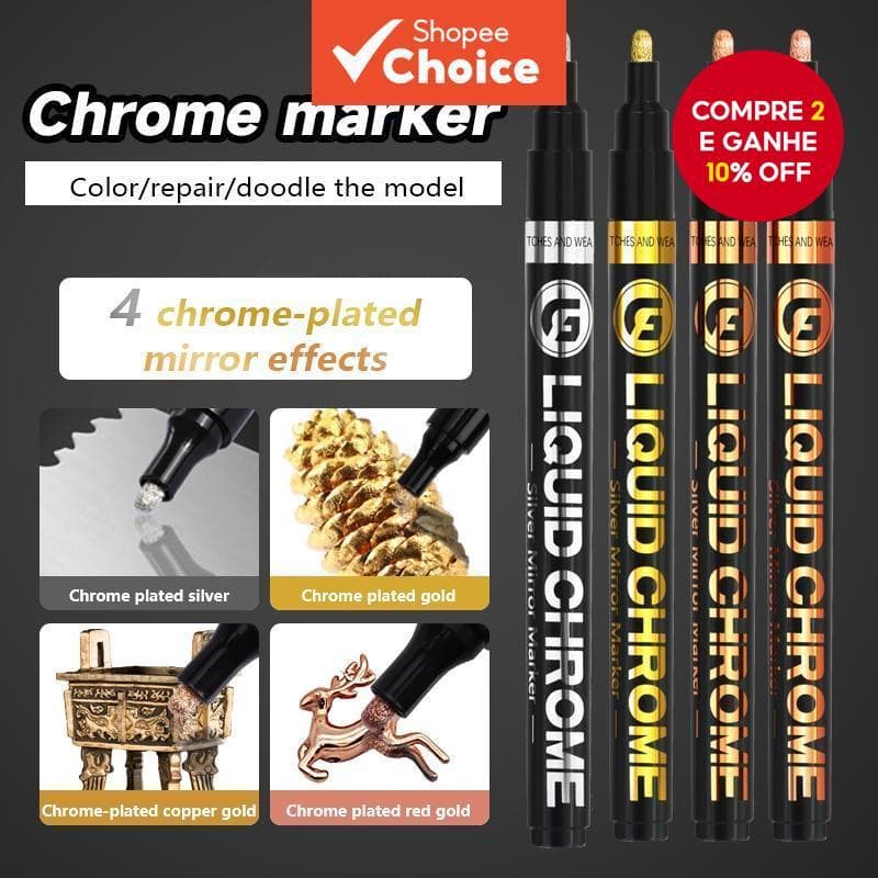 0.7mm/1mm/2mm/3mm Caneta Cromada Marcador Espelho Reparo De Tinta À Prova D'água Para Cartões Modelo Pôsteres