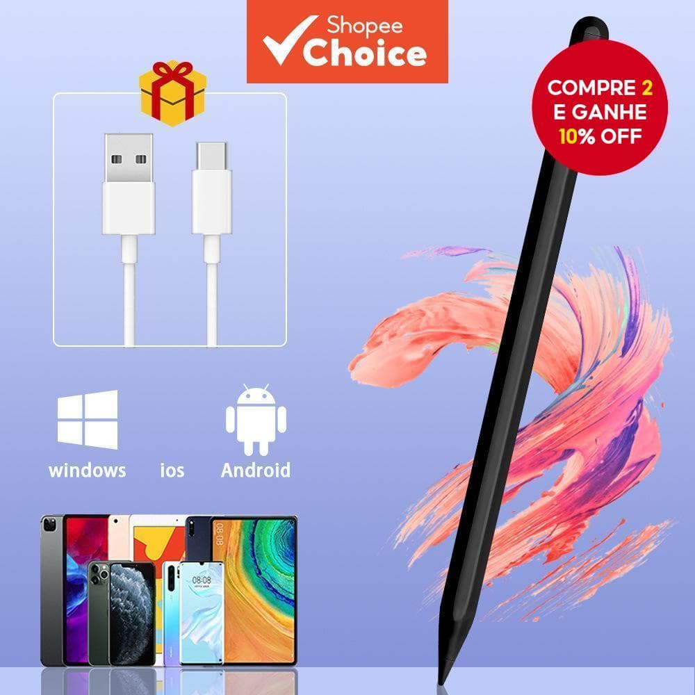 Caneta Stylus Capacitiva Universal-Tela De Toque Preta Para Tablets E Telefones iPad Android iOS