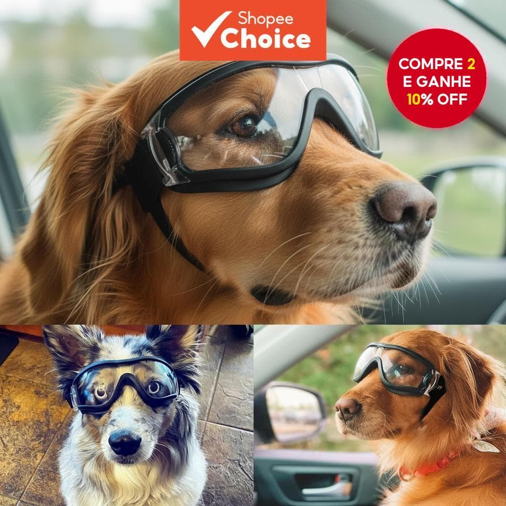  Óculos de proteção UV para cães, espaçosos e transparentes, protegem contra vento, poeira e neve.