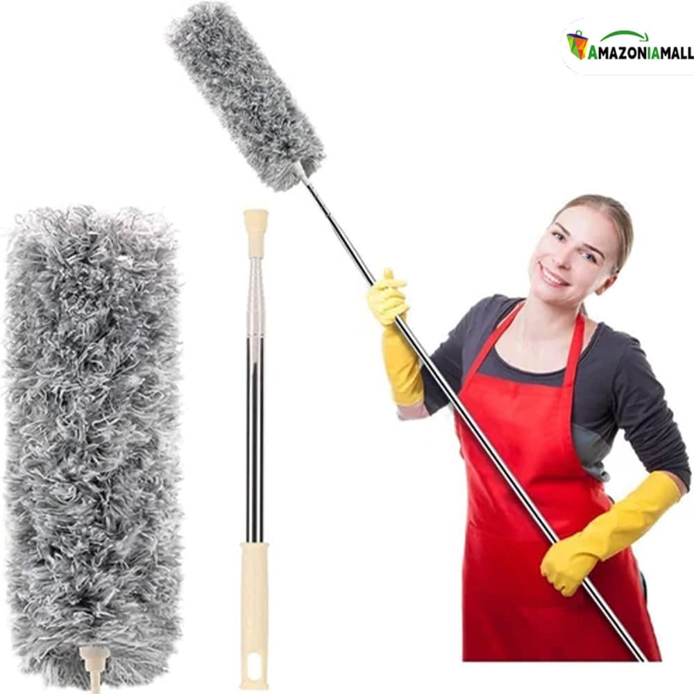 Vassoura de Pó com Cabo Longo e Ajustável 280cm – Ideal para Remover Teias de Aranha e Poeira no Alto