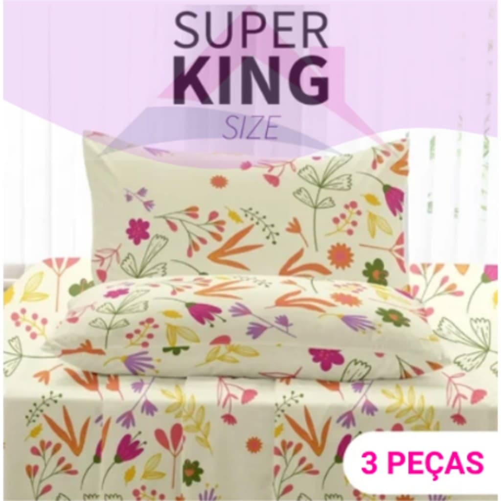 Kit Jogo de Lençol Cama Box King Size 3 Peças Premium LUXO 1,93m x 2,03m x 0,30cm Estampas Sortidas