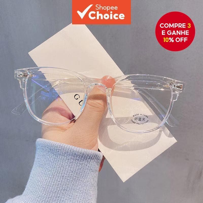 Óculos De Luz Azul Retrô Transparente – Lentes Planas Unissex Da Moda Para Aparência Sem Maquiagem