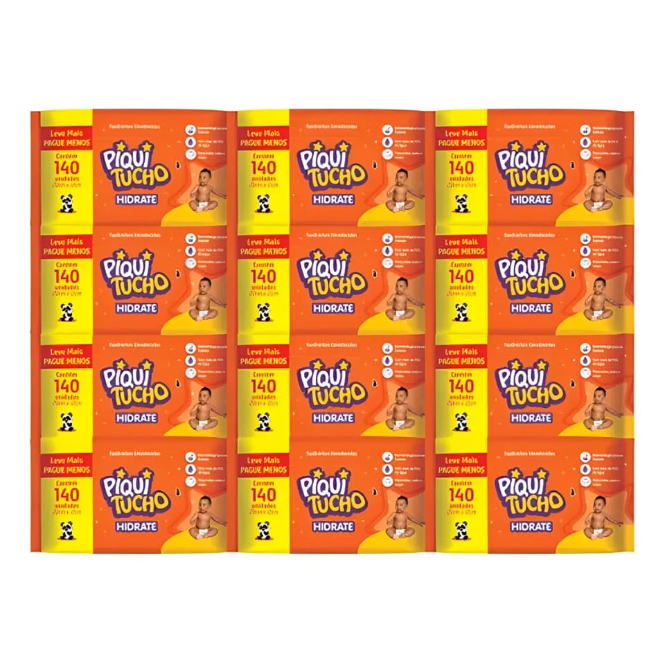 Kit 12x Toalha Umedecida Hidrate Piquitucho C/ 140 Un