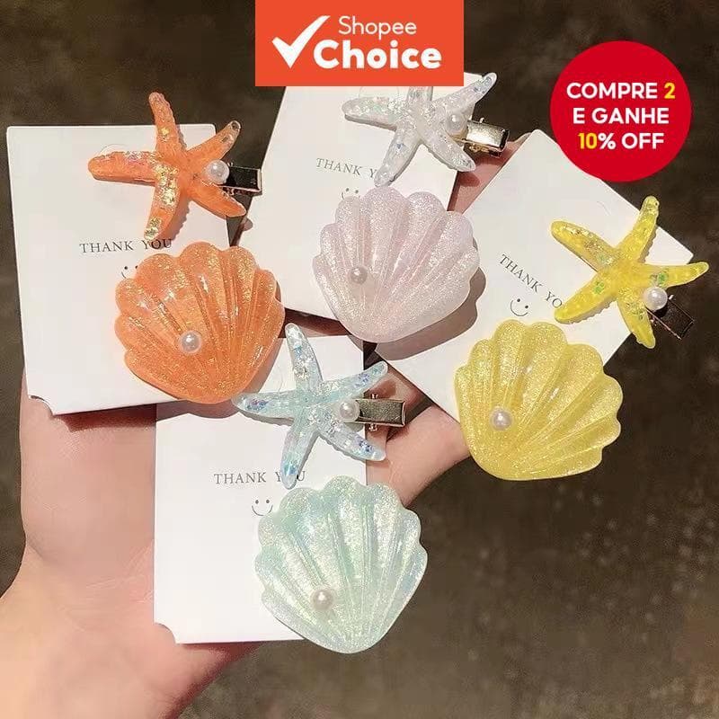 2 Pçs Estilo Coreano Concha Estrela Do Mar Grampos De Cabelo , Praia Férias Acessórios Para O Mulheres , Na Moda Oceano