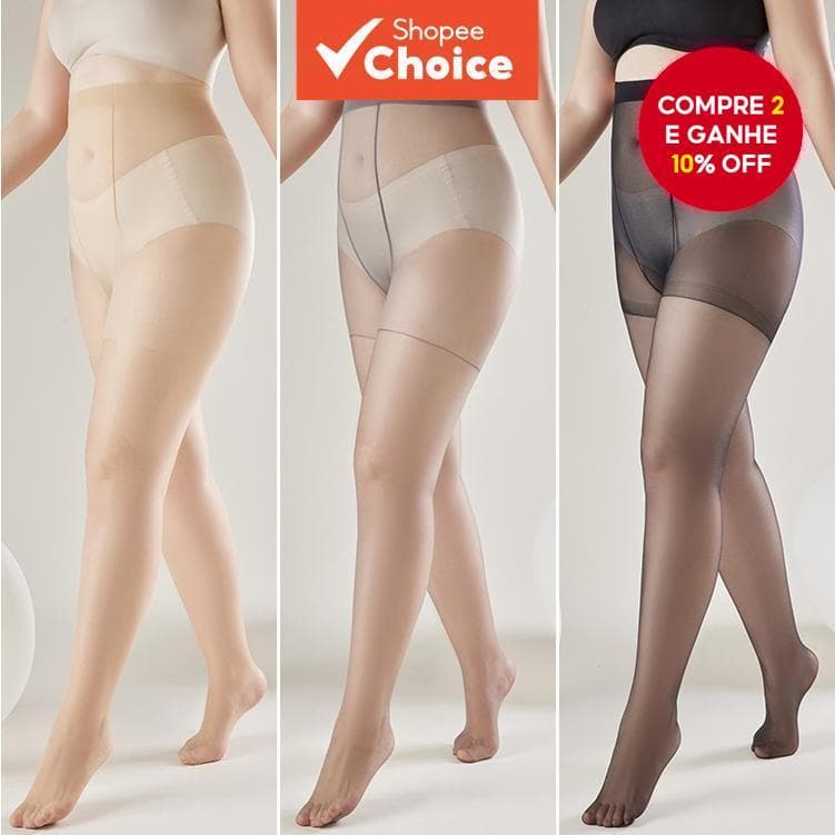Meias Transparentes Plus Size 20D-Preto/Tom De Pele | Ajuste Seguro Para Mulheres Até 125Kg