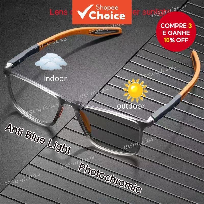 Óculos Fotocromáticos Quadrados TR90 , Esportivos Anti-Luz Azul Para Homens E Mulheres , Acessórios De Bloqueio De Radia
