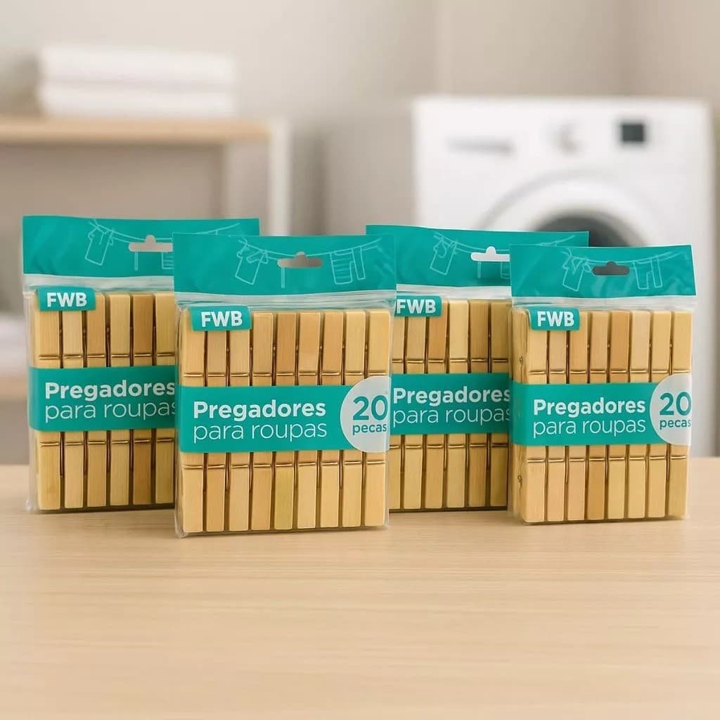 Pregadores de Roupas Bambu – Kits com 40, 60, 100 Unidades - Pode Molhar • Antimofo