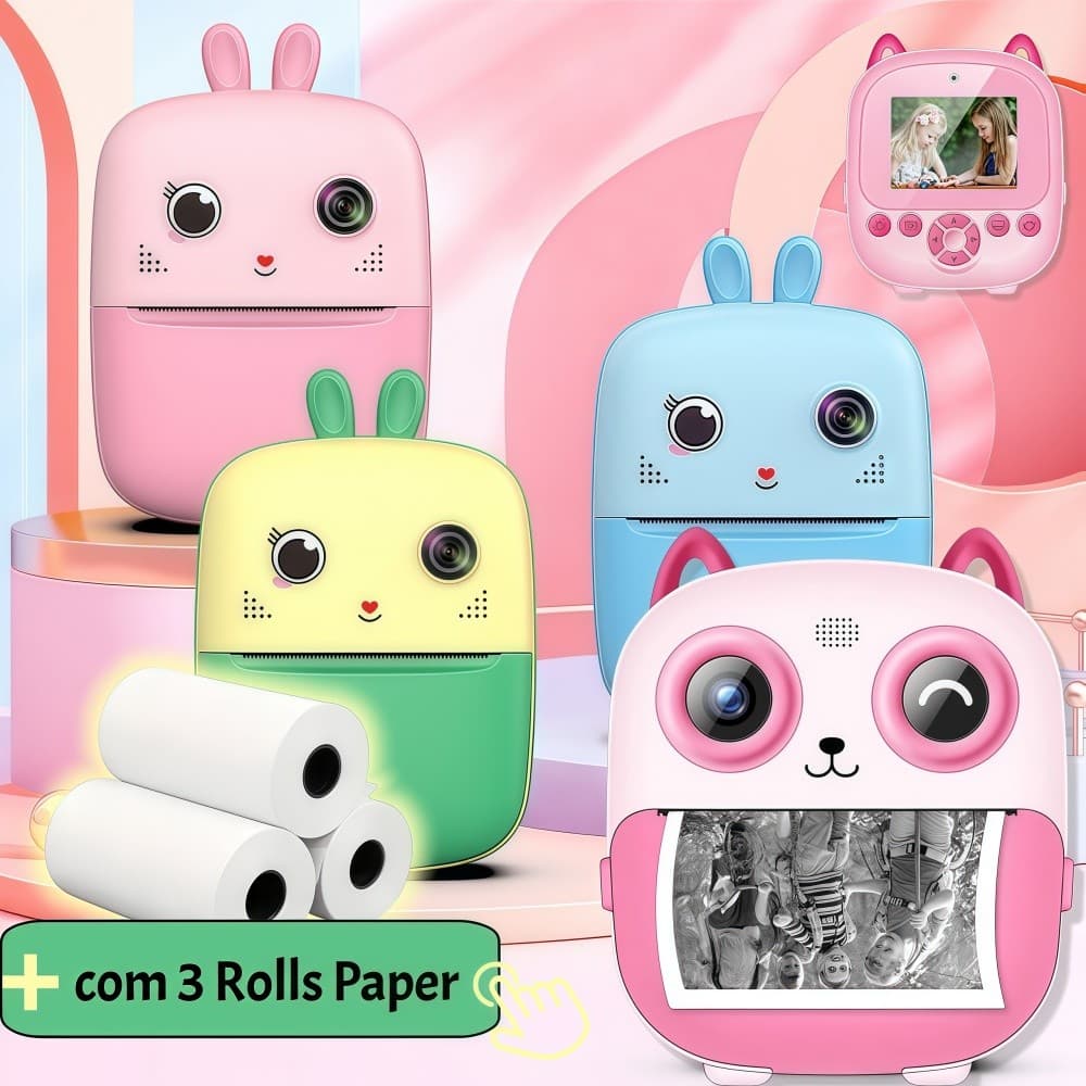 Mini Câmera Digital Infantil Recarregável – Fotos, Vídeos, Jogos e Impressão na hora | Presente Menino e Menina
