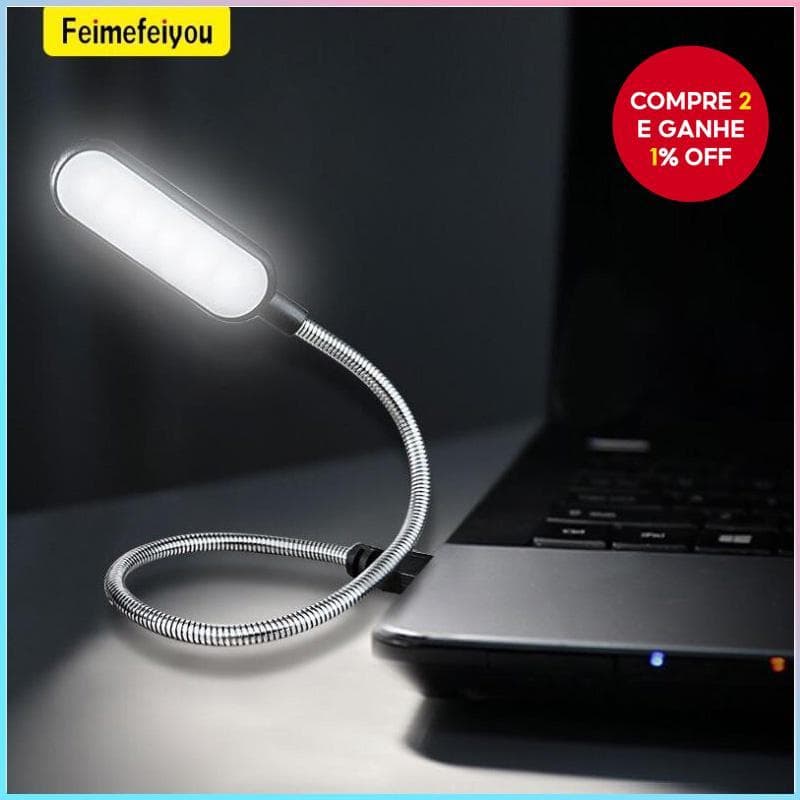 Lâmpada de Mesa USB Flexível com 6 LEDs - Luz Portátil para Leitura para Laptop/PC/Banco de Energia