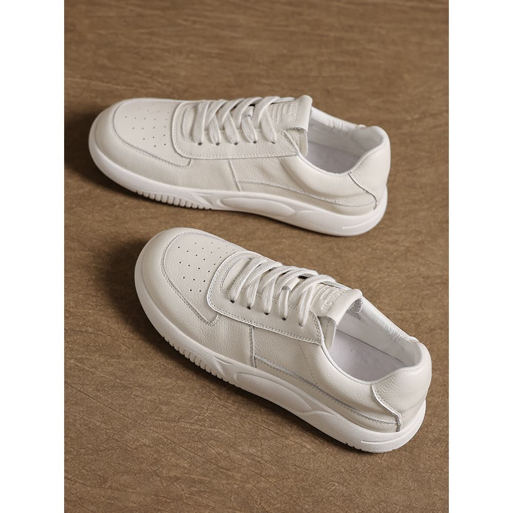 Camada superior de couro primavera outono sapatos brancos femininos respirável plana artesanal Retro sapatos únicos femi