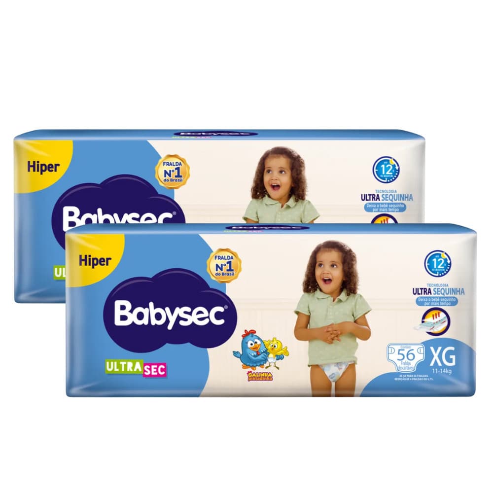 Combo 2x Fralda BabySec Ultrasec Hiper XG 56un Galinha Pintadinha – Super Absorção