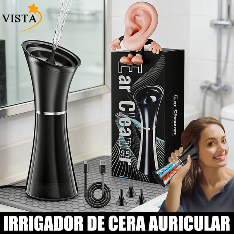 Removedor Elétrico de Cera de Ouvido 45Khz Recarregável IPX7 com Spray de Água, Pontas Extras e Detecção de Temperatura