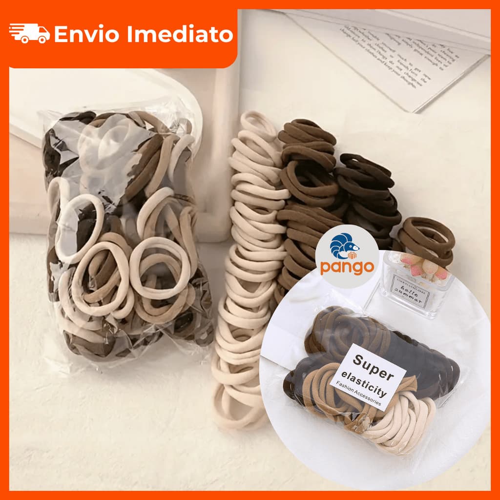 Kit 100/50 Xuxinhas Marrom/Nude/Bege/Preta Trend Meia de Seda Mini Rabicó Elástico Cabelo
