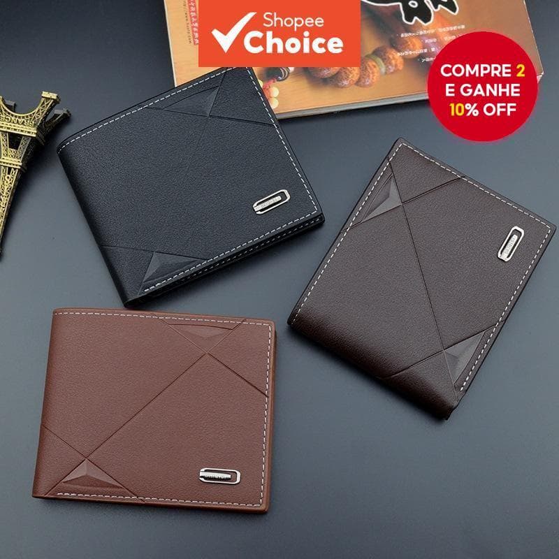 Carteira De Couro Masculina Fina-Vários Compartimentos Para Cartões RFID Com Bloqueio De Design Minimalista ​