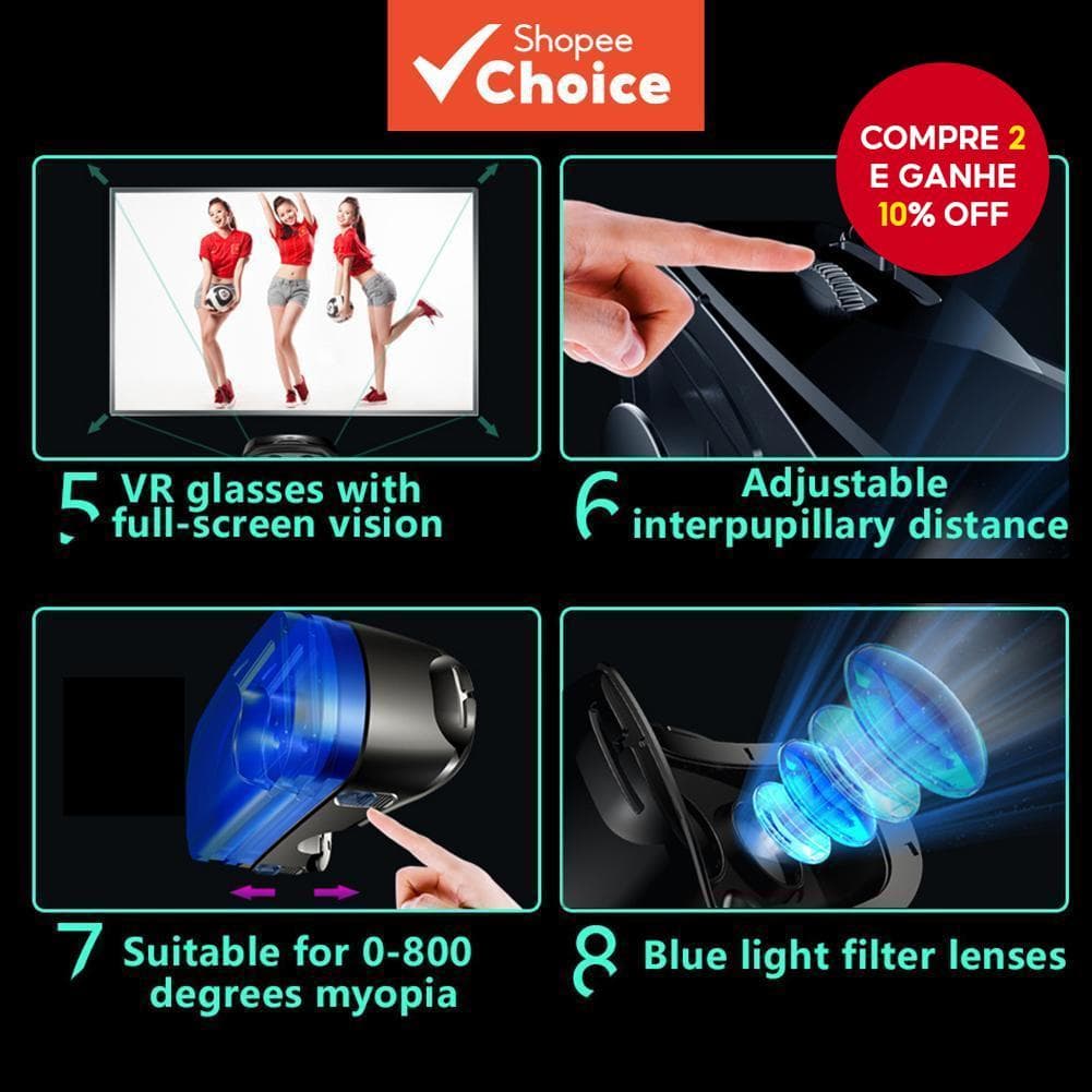 Óculos de realidade virtual 3D VR novos e modernos, capacete inteligente para smartphones, com lentes, controladores,