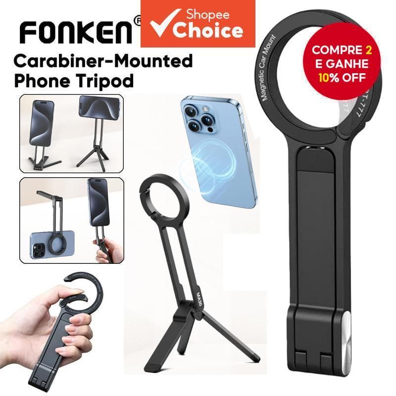 Fonken Ring Mosquetão-Mounted Tripé De Telefone Dobrável Para iPh 16 15 14 Magnético De Dupla Face Mesa Mo