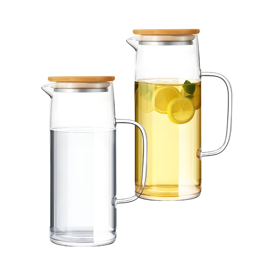 Jarra De Vidro Borossilicato Com Tampa Bambu Agua Suco