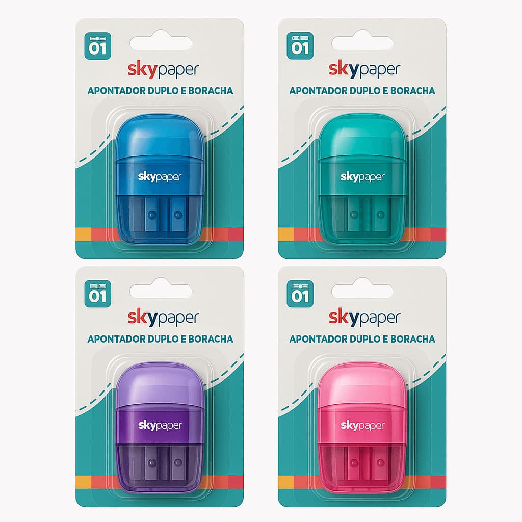 Apontador Duplo com Depósito + Borracha 2 em 1 Colorido