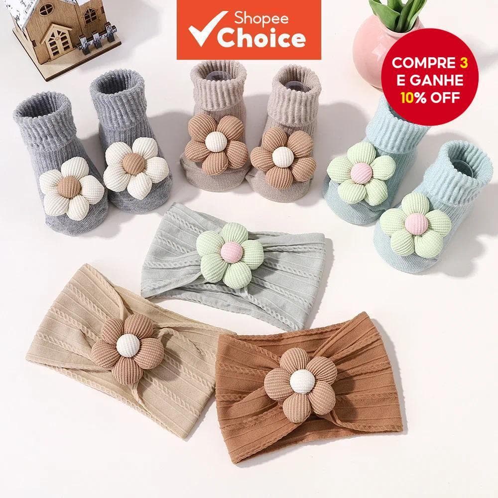 Conjunto De 2 Peças De Faixa E Meias Para Bebês Meninas , Turbante Floral Macio , Presente Recém-Nascidos