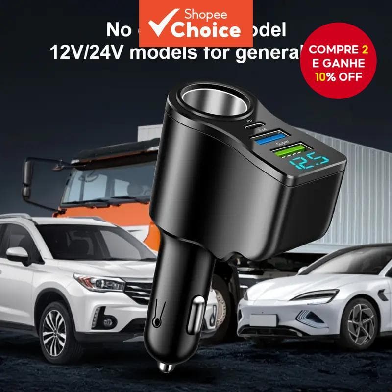 Carregador De Carro 3 Portas, Carregamento Rápido Pd Qc30, Adaptador Usb-c Para Celular, Compatível Com iPhone