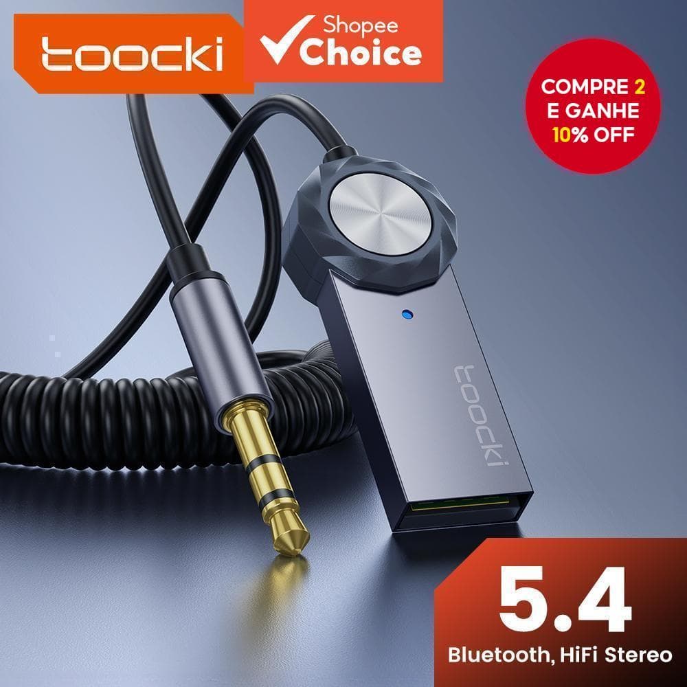 Adaptador Toocki Bluetooth 5.4 USB para entrada Jack 3,5 mm, kit de áudio Aux com viva-voz, receptor e transmissor.