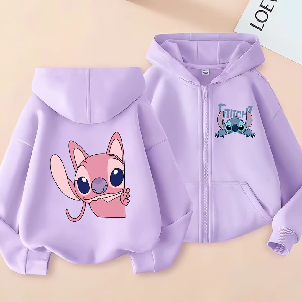 Moda Ponto Anjo Impressão Meninas Casacos Com Zíper Respirável Harajuku Hoodie Anime Dos Desenhos Animados Moletom Bonit