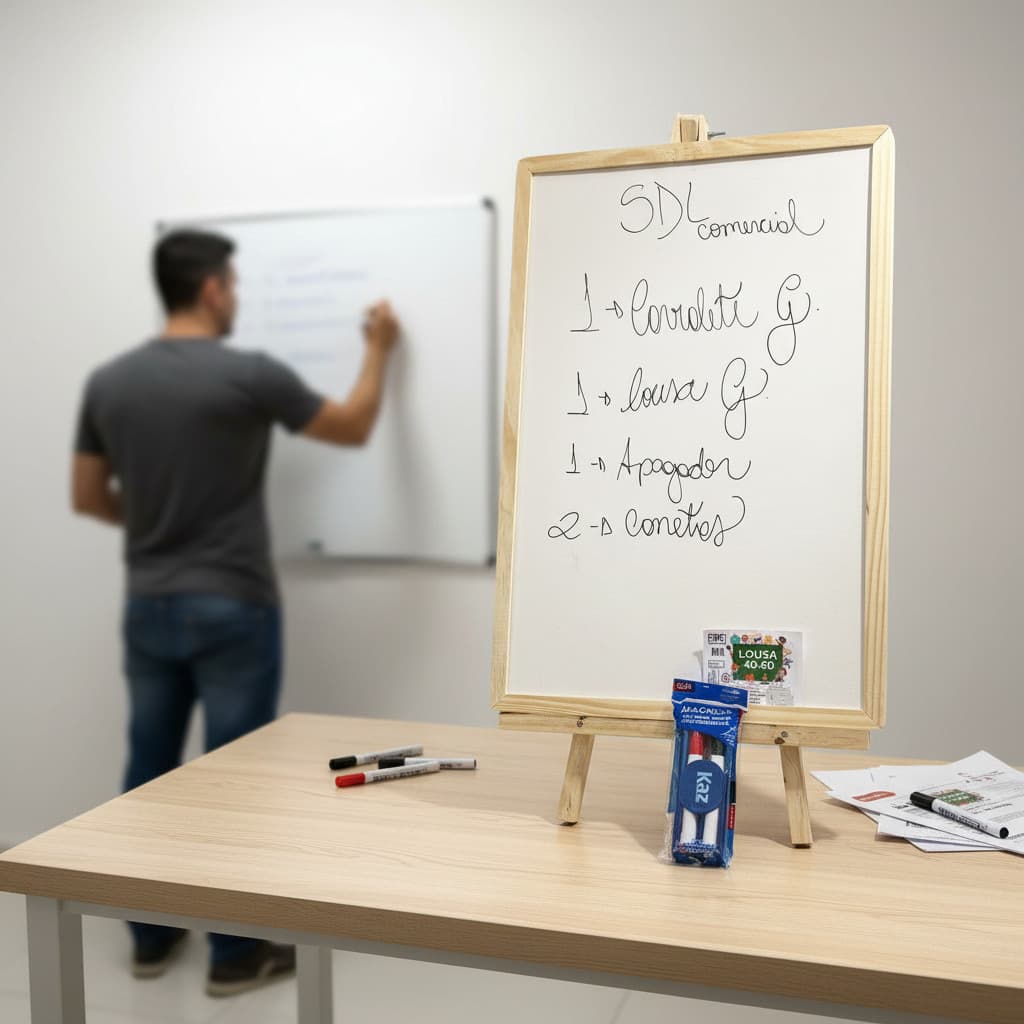 Kit Lousa Quadro Branco 40x60cm + Cavalete + Brinde 2 Caneta