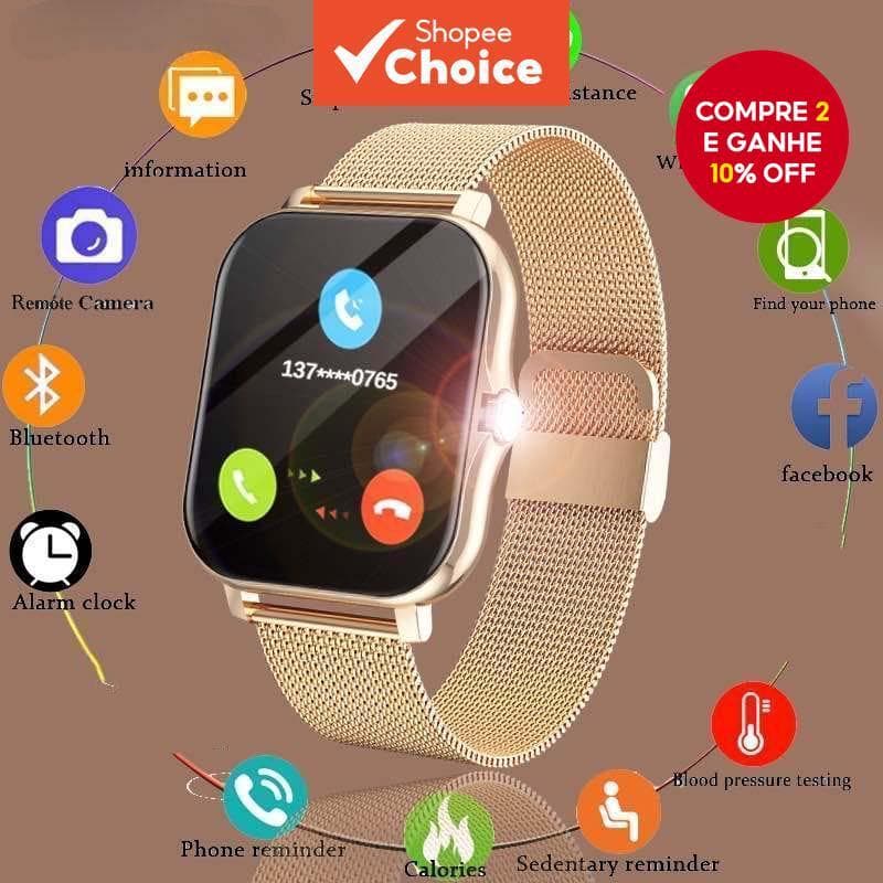 Smartwatch Relógio Inteligente Com Tela Colorida De Toque Completo Rastreador De Fitness Chamada Bluetooth Para Mulheres